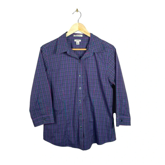 L.L. Bean Women’s Wrinkle Free Plaid Button Down in Red/Purple Multi Size M - Picture 1 of 8